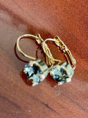 Gilded Grey faux gemstone earrings with self-clasp. EUC.